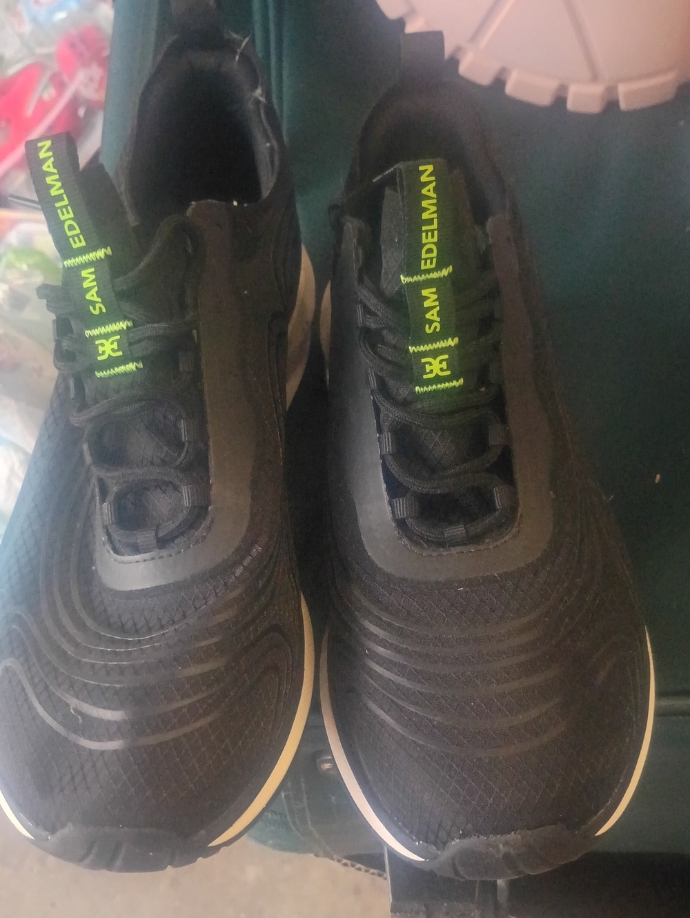 Sam Edelman Black Sneakers with Neon Green Tabs